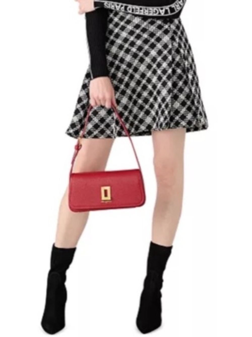 Karl Lagerfeld Red Leather Shoulder Satchel with Gold Logo